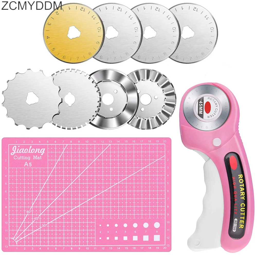 

ZCMYDDM 45mm Rotary Cutter Fabric Sewing Rotary Cutter with Cutting Mat and 8Pcs Replacement Rotary Cutter Blades Sewing Tools