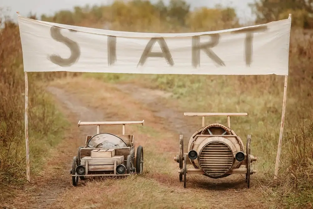 

Baby Toy Car Model Match Start Banner Outdoor Grass Scenic Photo Backdrop Photographic Background Photocall Photo Studio