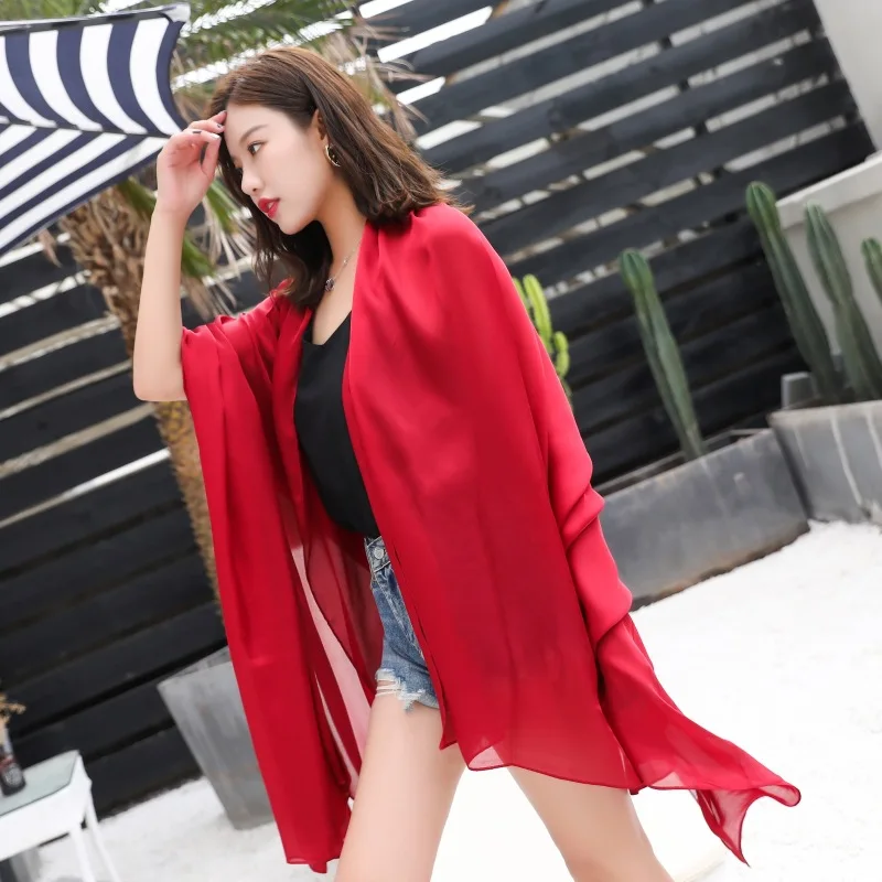 Весенне летний новый солнцезащитный большой шарф шаль Шелковый сатиновый чистый