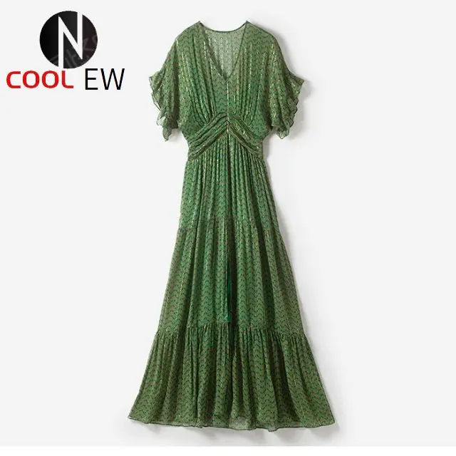 

Ladies Silk Ladies V Neckline Shimmer Thread Lurex METALLIC YARN Mixi Dress