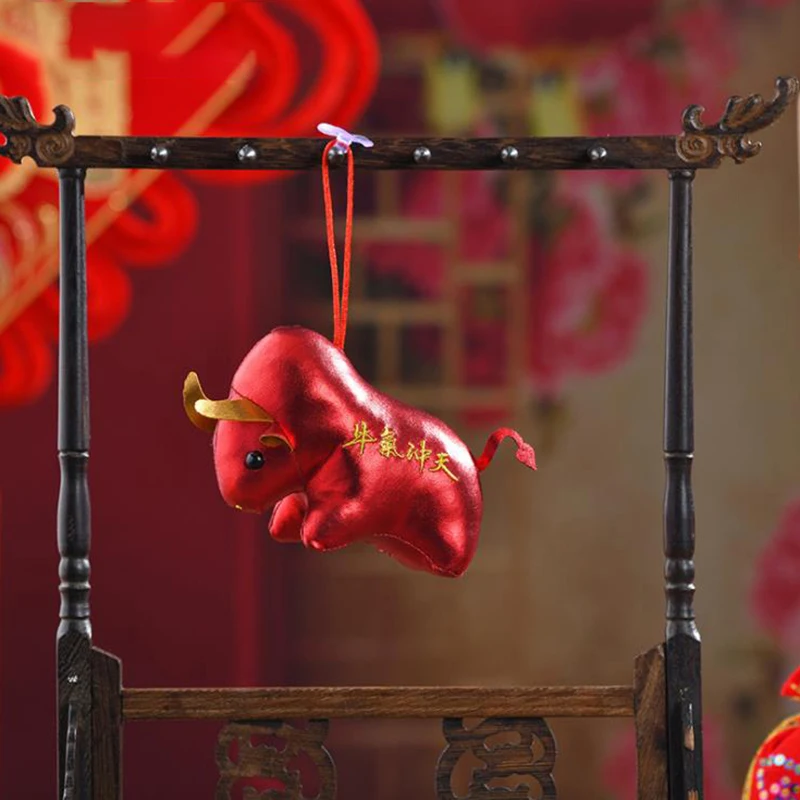 

2021 New Year Chinese Zodiac Ox Cattle Plush Toys Red Milk Cow Mascot Plush Doll