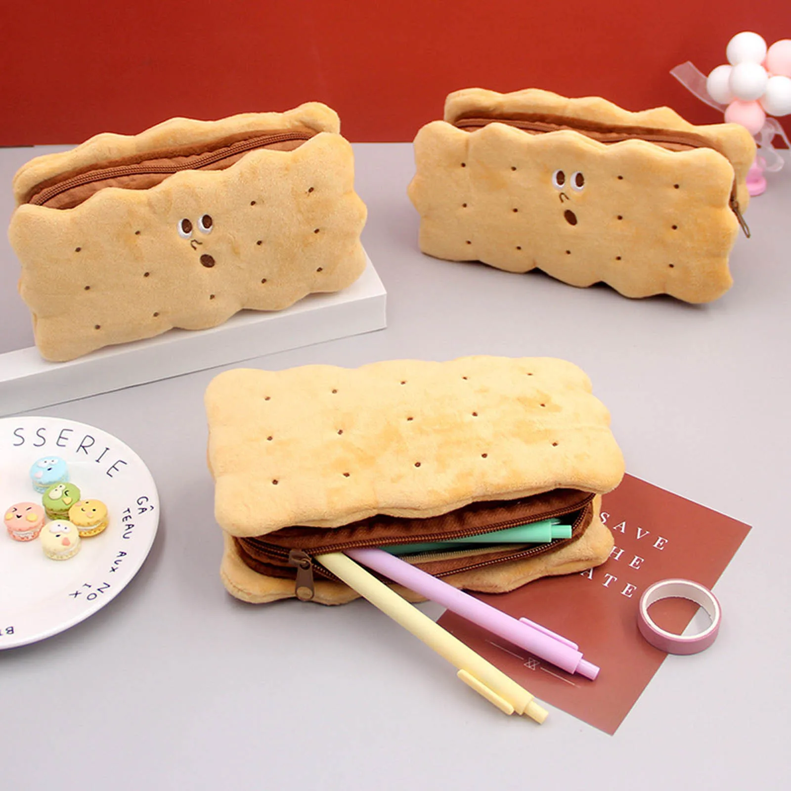 

Ins Creative Novelty Cute Cartoon Sandwich Cookie Pencil Case Plush Student Storage Large Capacity Stationery Box