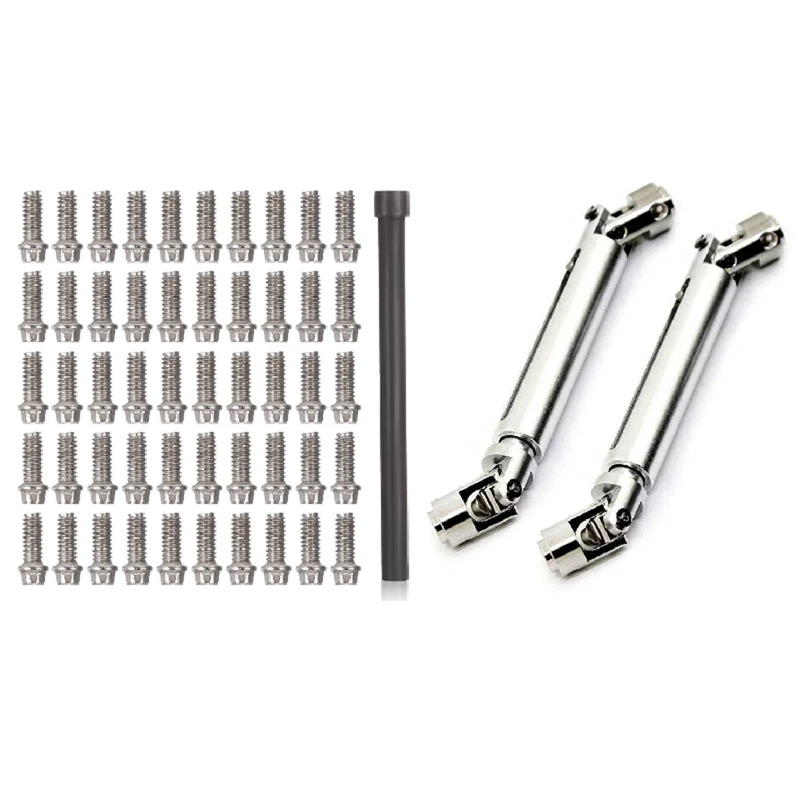 

1Set Screws 1.9 2.2 Wheel Rims For Traxxas TRX4 TRX6 M3 & 2PCS Aluminum Middle Drive Shaft For 1/10 HSP SCX10 D90 Silver