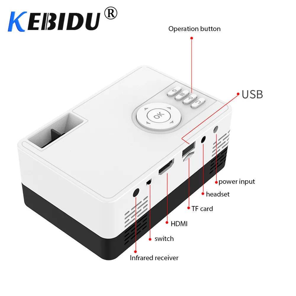 Портативный мини-проектор Kebidu J15 с поддержкой 1080P для AV USB SD TF карта мини домашний