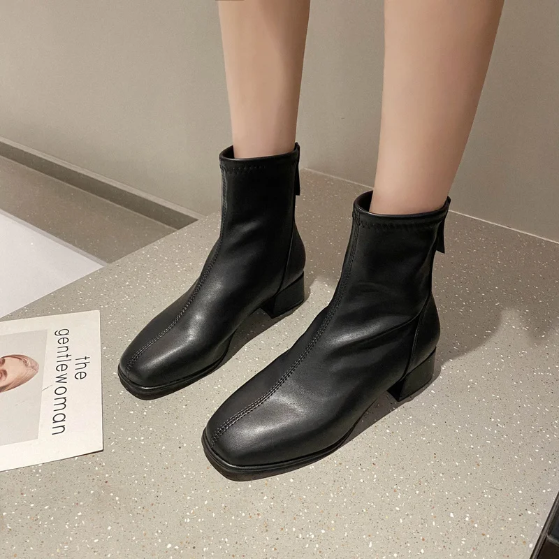 

Women's Boots Autumn Boots-women Booties Woman 2020 Low Heel Shoes Luxury Designer Round Toe Rubber Mid-Calf Fashion