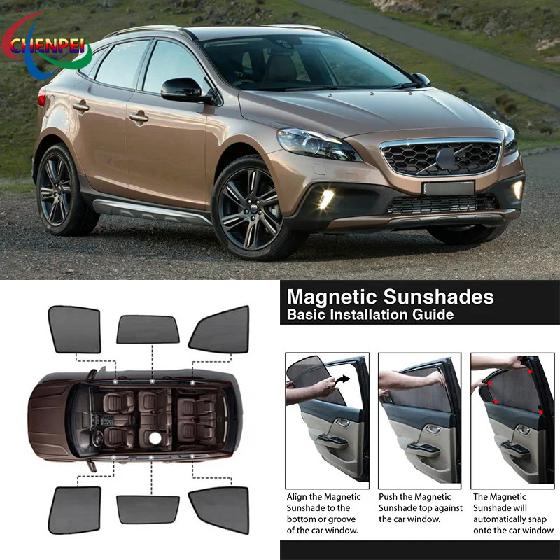 For Volvo V40 Car Full Side Windows Magnetic Sun Shade UV Protection Ray Blocking Mesh Visor Car Decoration Accessories