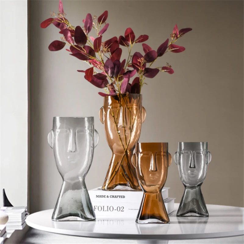 

Nordic European Glass Abstract Human Face Vase Hydroponic Transparent Flower Vase Desktop Crafts Home Decoration Wedding Gifts