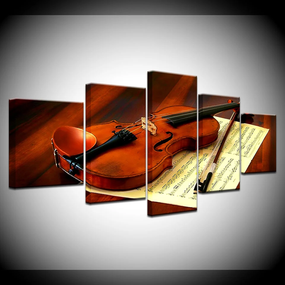 

HD Printed 5 Piece Frame Canvas Art Classical Violin Painting Music Instrument Wall Pictures for Living Room Decor Free Shipping
