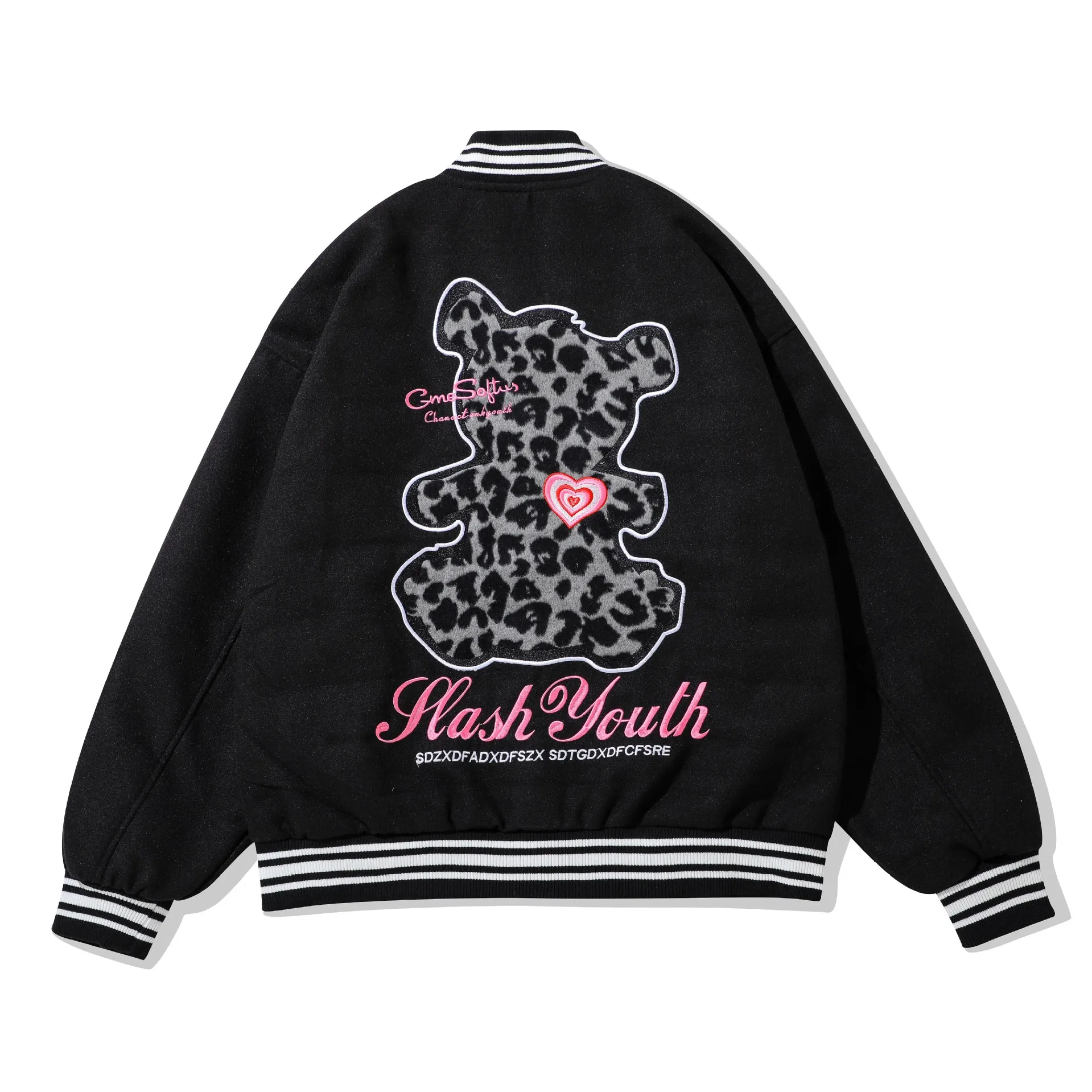 

Fall Street Love Bear Baseball Coat Couples High Street Vibe Casual Coat with Embroidered Alphabet Jacket