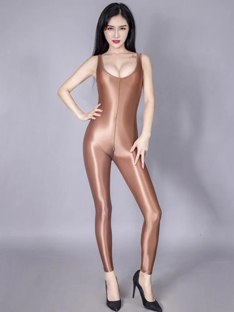 Женские сексуальные глянцевые шелковистые прозрачные комбинезоны боди