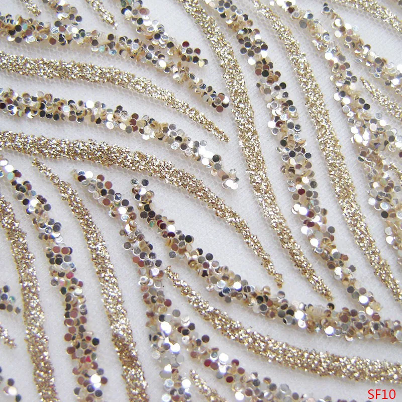 Блестящая кружевная ткань сетчатая с блестками французское золотистое