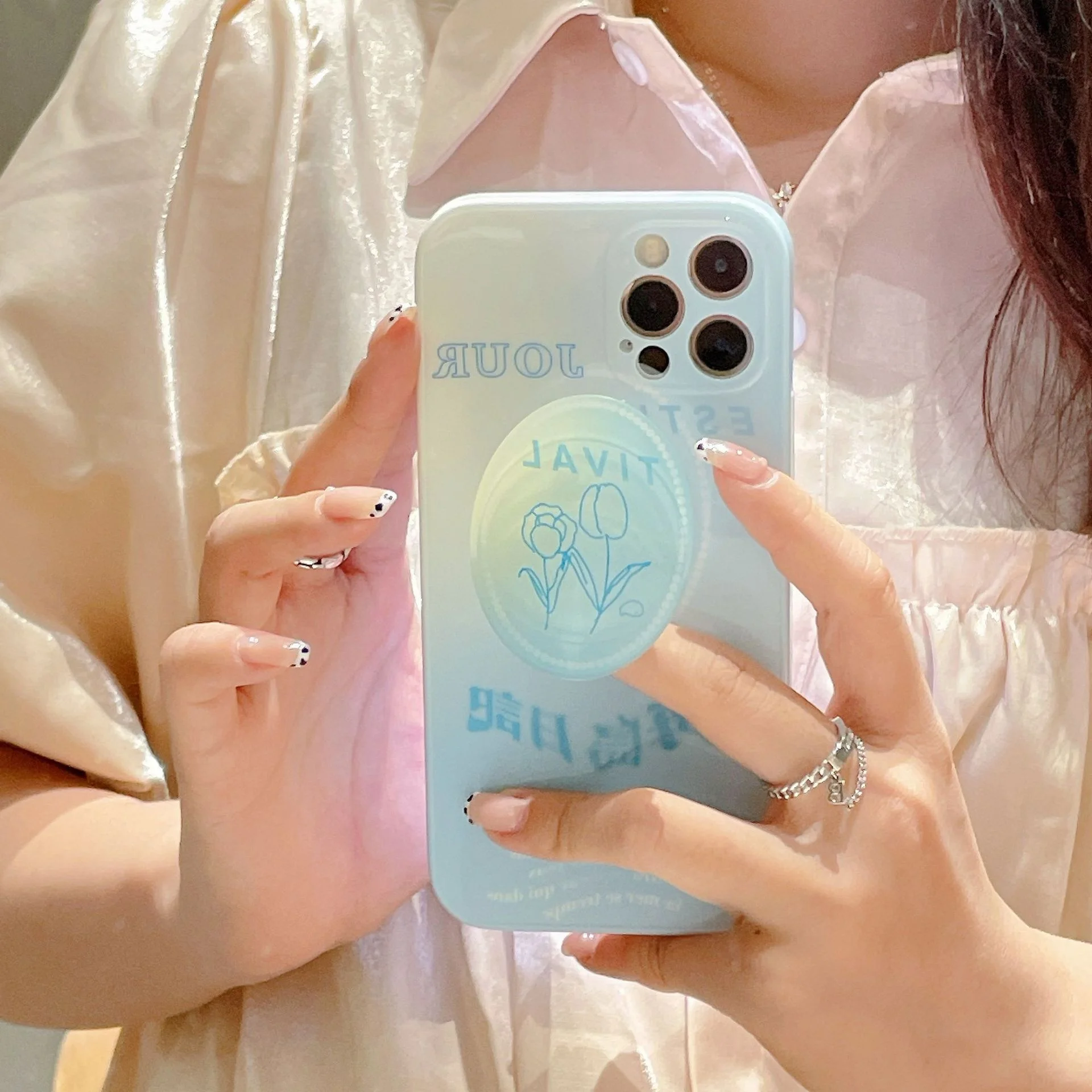 

Ins cool wind for iPhone 13 mobile phone case tulip bracket suitable for Apple 12promax protective cover x