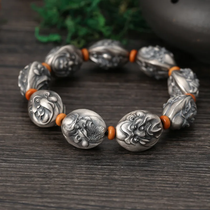 Буддийский браслет ручной работы из серебра 999 пробы с бусинами в виде