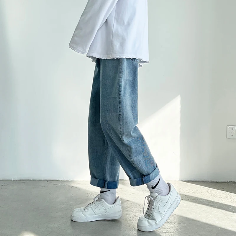 

men's Plaid jeans Wide Leg Jeans 2021 Spring Summer Male Fashion Hip Hop Casual Loose Straight Baggy Denim Pants Streetwear