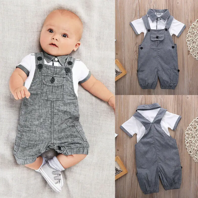 

New 2PCS Set Baby Boys Cloth Set Infants T-shirt Top+Bib Pants Kids Jumpsuit Newborn Overall Costume Baby Clothing Baby's Sets