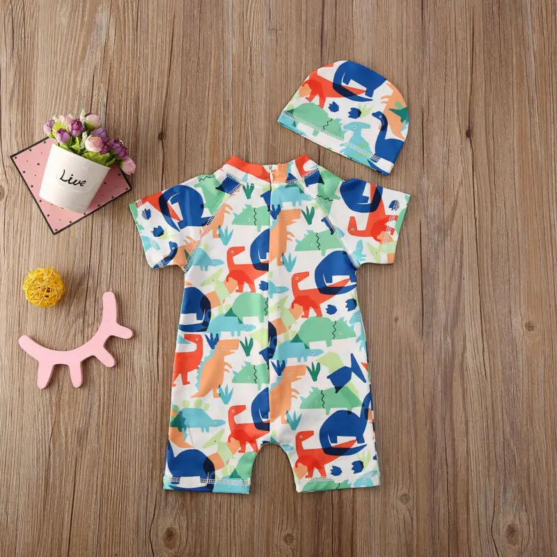 1-6Y Infant Baby Boys UV UPV 50+ Sun Protection Swim Suit Cartoon Animal Print Zipper Swimwear Costume images - 6