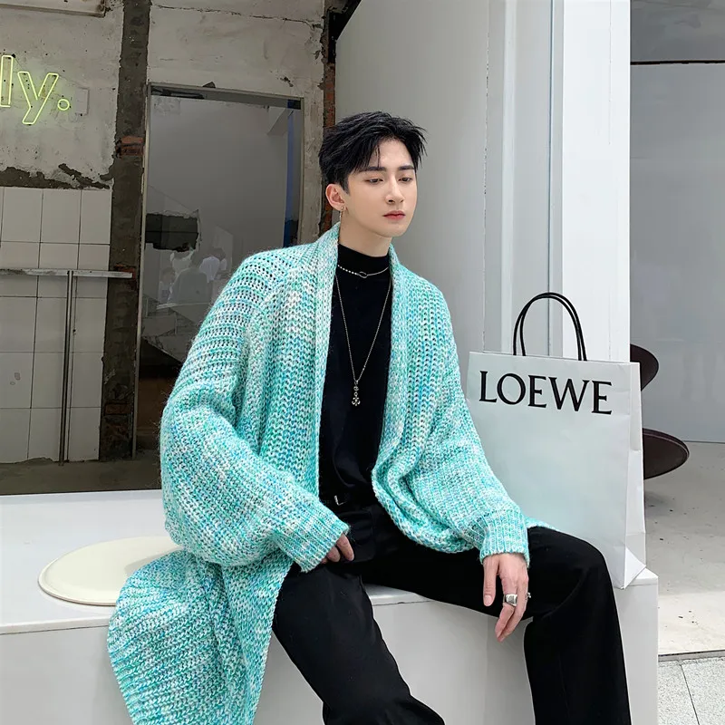 Мужская винтажная мода длинный стиль кардиган свитер пальто Женская Уличная