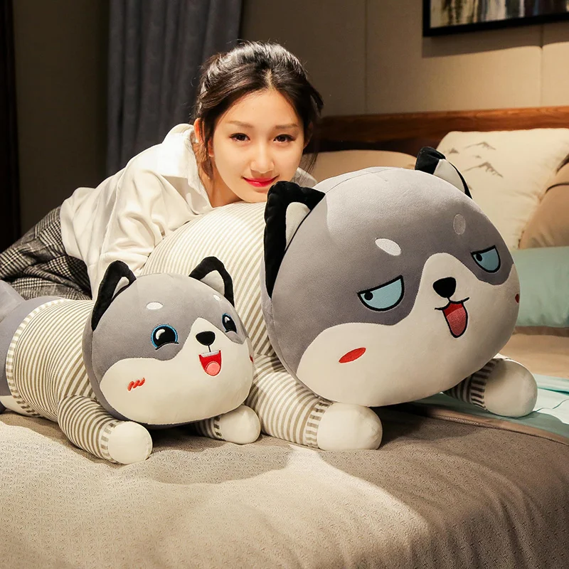 

Big Size Striped Husky Plush Pillow Toy Soft Stuffed Cartoon Animal Dog Doll Sleeping Pillow Cushion Girl Valentine Gift