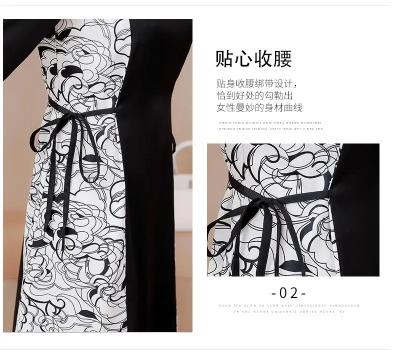 

4XL 5XL 2020 Spring Large Size Print Dress Women Casual Big size Printing Stitch Clothing Female Plus Size A Line Office Dresses
