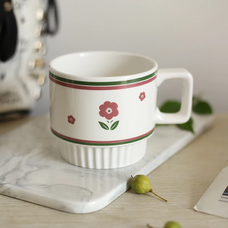 Винтажная керамическая кофейная кружка в скандинавском стиле маленькие цветы