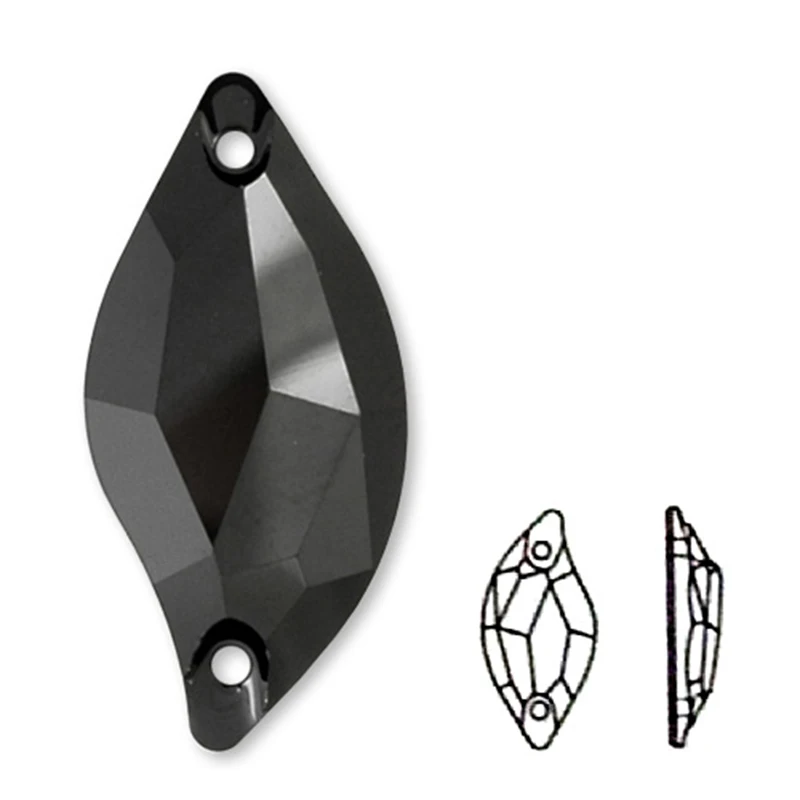 Топ 3254 Алмазное листья Джет Прошивные кристаллы 9x20 мм 14x30 мм Бусины для прошивки Камни Гладкая спина Ронестоны Черный.