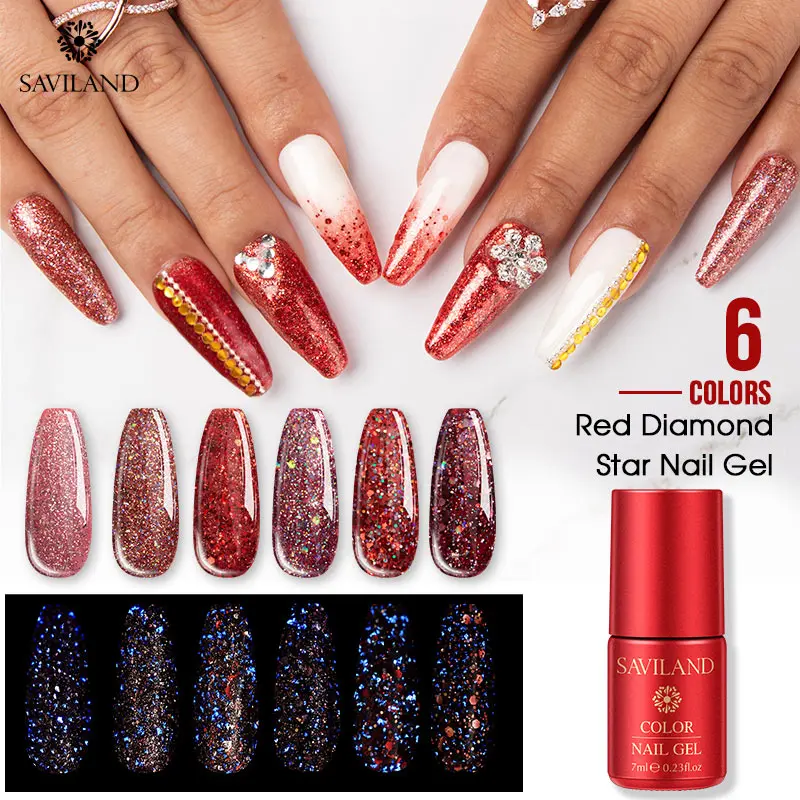 SAVILAND Red Diamond Star гель светящийся 6 цветов впитывающий УФ для ногтей лак светится в