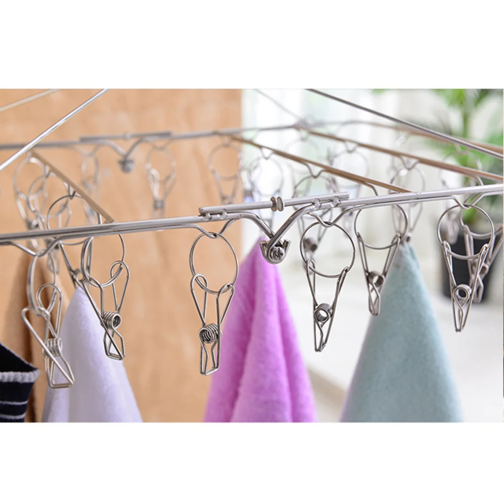 

Stainless Steel Folding Clip and Drip Laundry Hanger with Set of 52 Clothespins for Drying Clothing Towels Diaper Underwear Sock