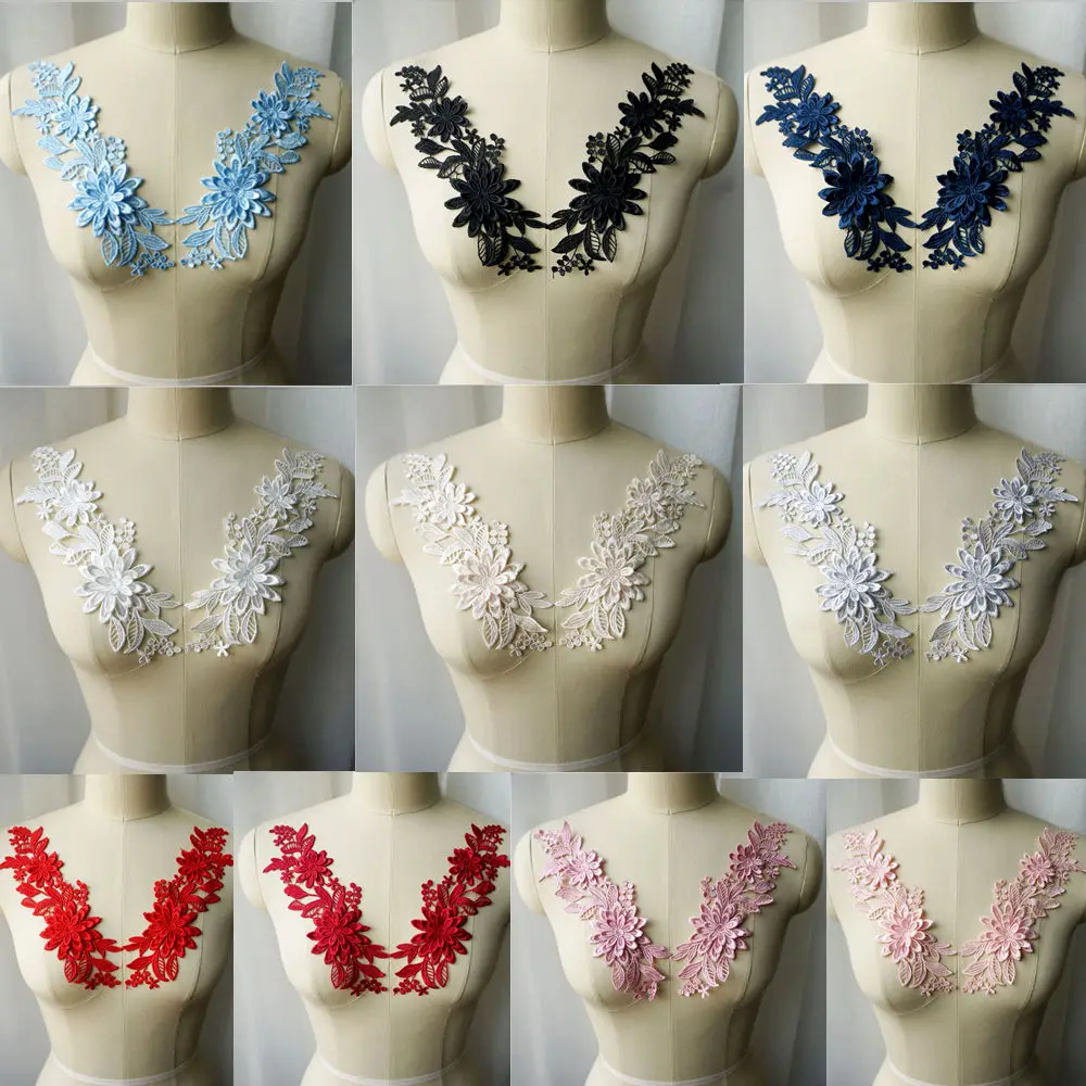 2 шт. белые черные красные синие 3D Цветочные Аппликации из ткани вышитые нашивки