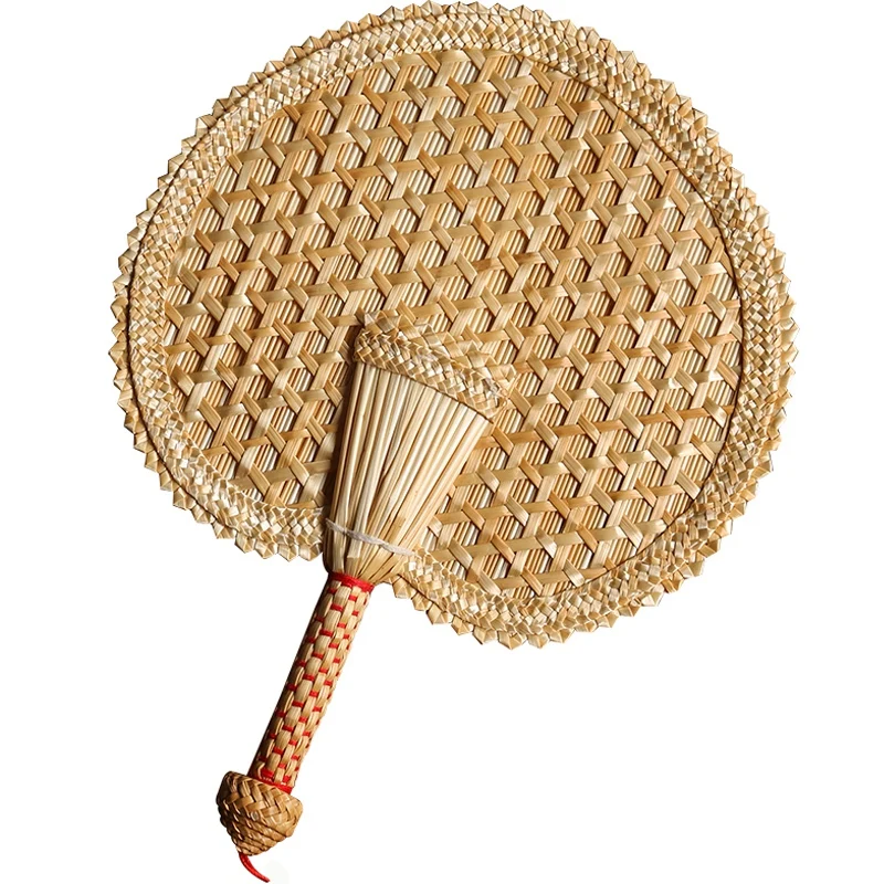 Hand-Woven Woven Straw Hand Fan Old Summer Natural Hand Fan Environmentally Friendly Hand-Woven Fan Decorative Round Fan