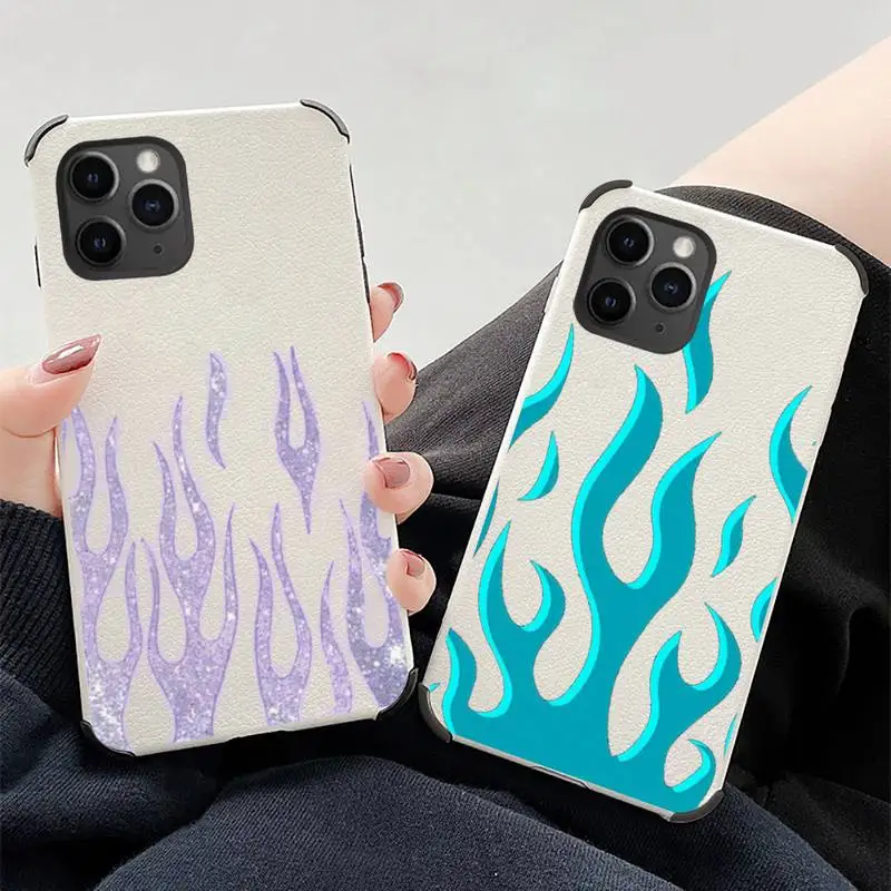

Fashion Flame Pattern Phone Case Lambskin Leather For iphone 12 11 8 7 6 XR X XS PLUS MINI PLUS PRO MAX Shockproof