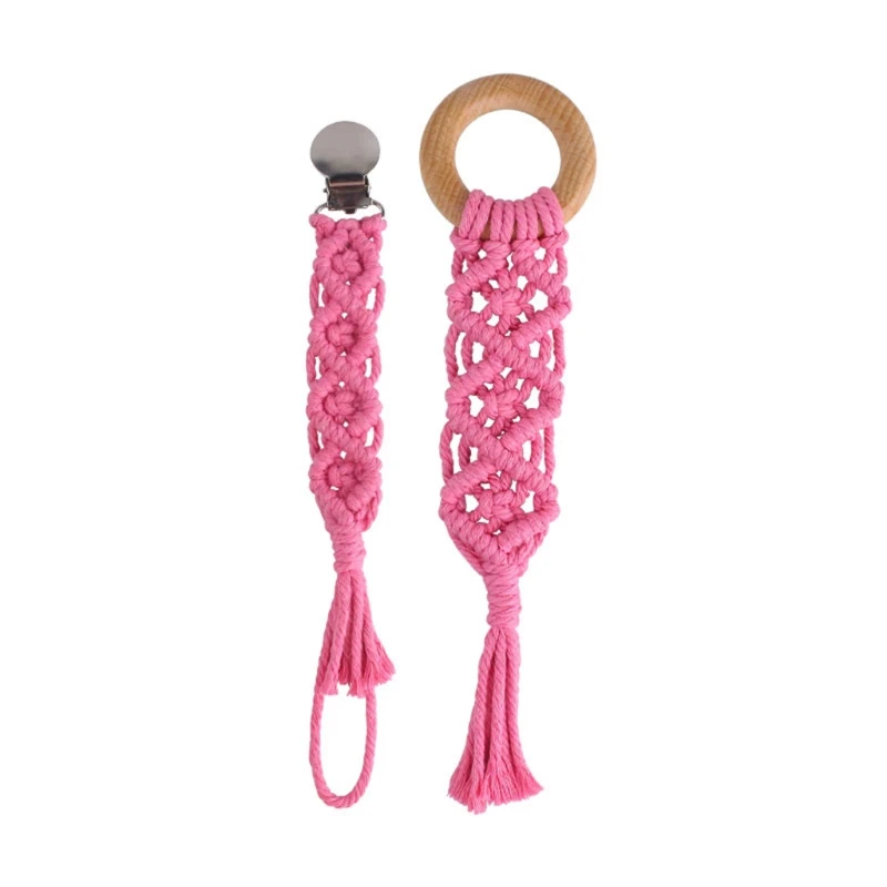 

2 Pcs Baby Weave Pacifier Chain Clip Teether Rattles Set Nipple Holder Infant Wooden Teething Soother Molar Toy