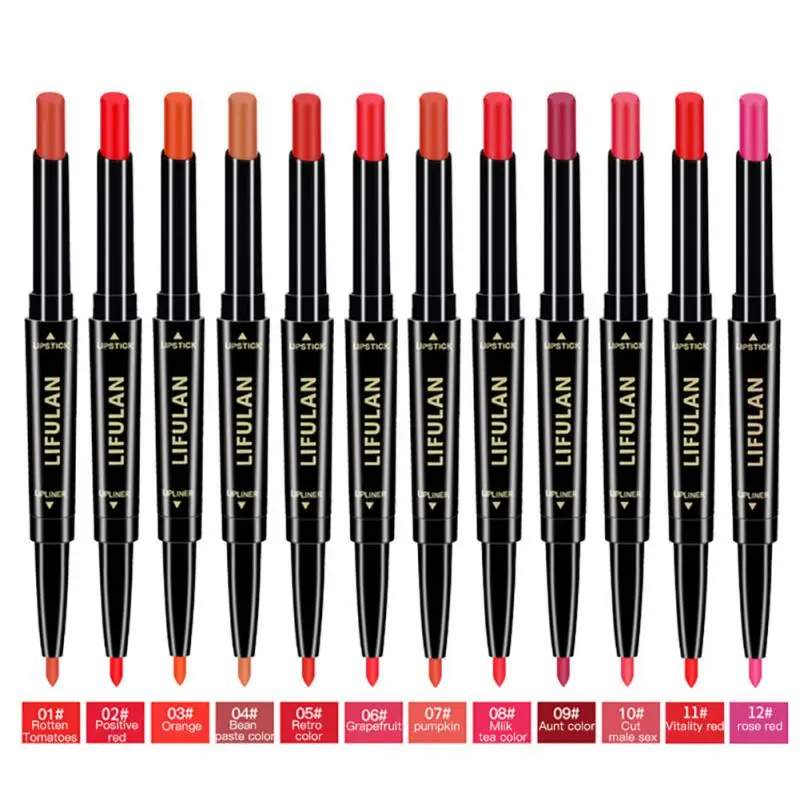 

2 In 1 Matte Lipstick Lip Liner Pen Professional Lasting Waterproof Lip Liner Contour Makeup Nonstick cup Lipstick Cosmetic