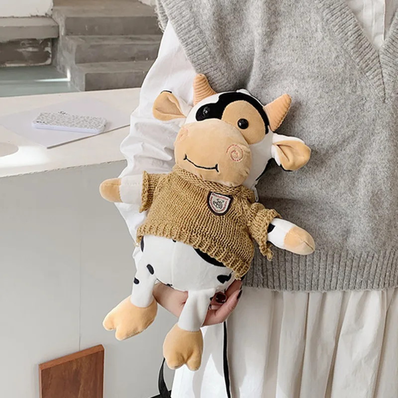 

Cartoon sweater calf plush Doll bag female 2021 new Girl bag personality cute student shoulder messenger bag
