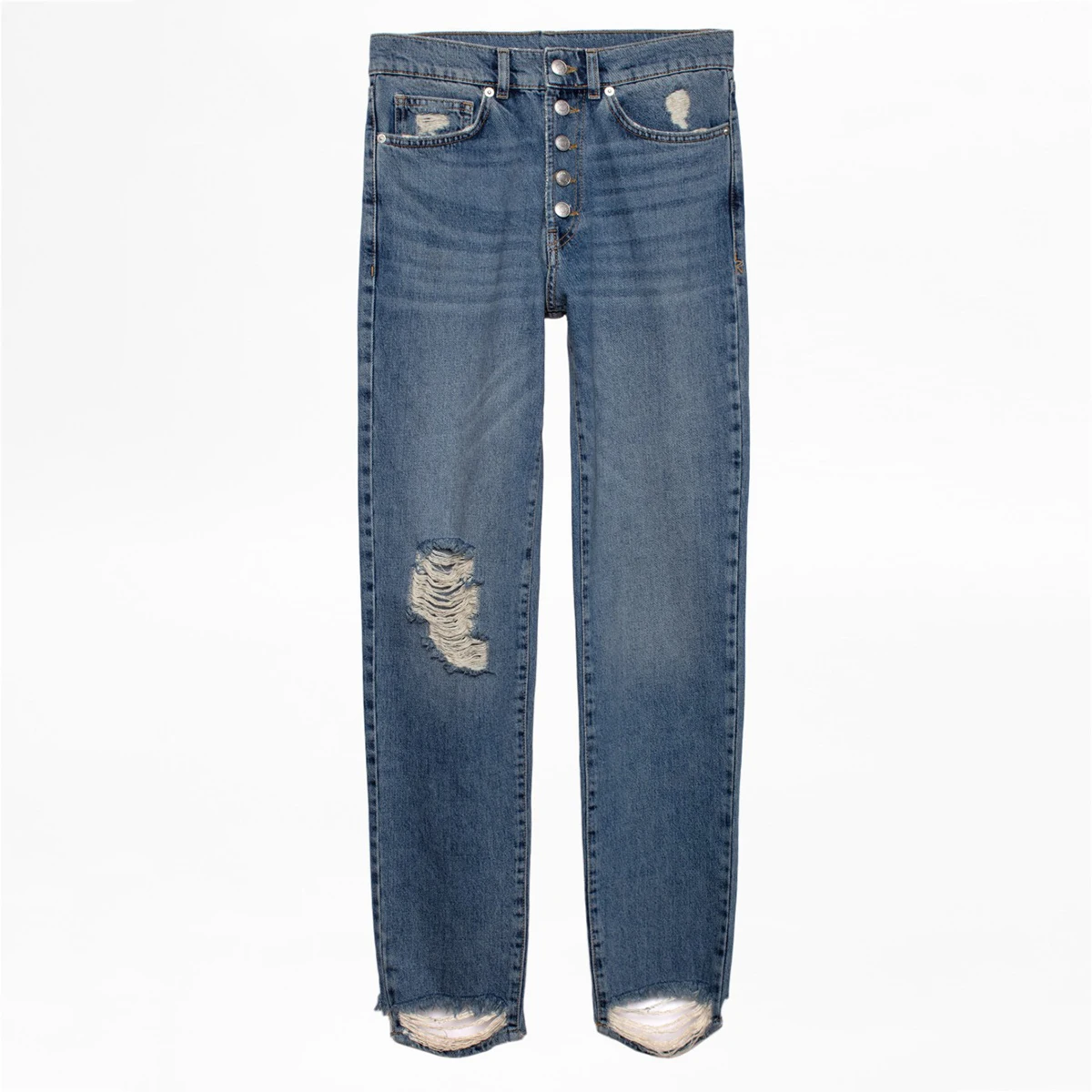 

Hole Letter Retro Jeans Woman Spring Summer High Waist Button Pockects Cotton Long Trousers Casual Vintage Rock Pants 2021