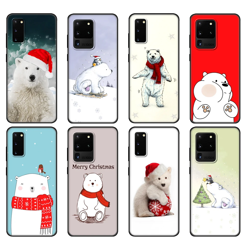 

Black tpu Case For Samsung galaxy S20 /S20 PLUS/S20 ultra/S20+ /S20FE back cover Cute Bear Christmas Polar Bear New Year
