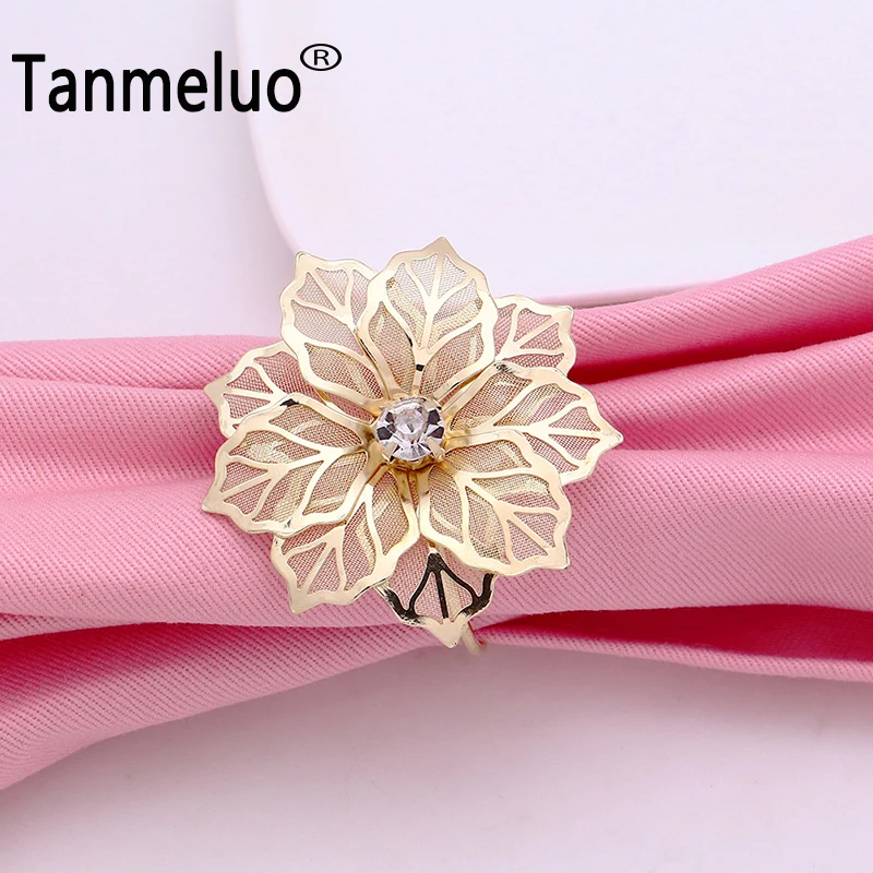 Сплав цветок дизайн салфетки кольца для украшения стола золотые свадебные