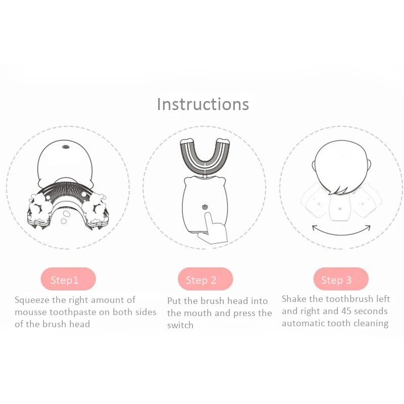 

Kids 360 U Shape Degrees Sonic Electric Toothbrush Cartoon USB Charger Silicone UV Drying Tooth Brush Cup for Toddlers