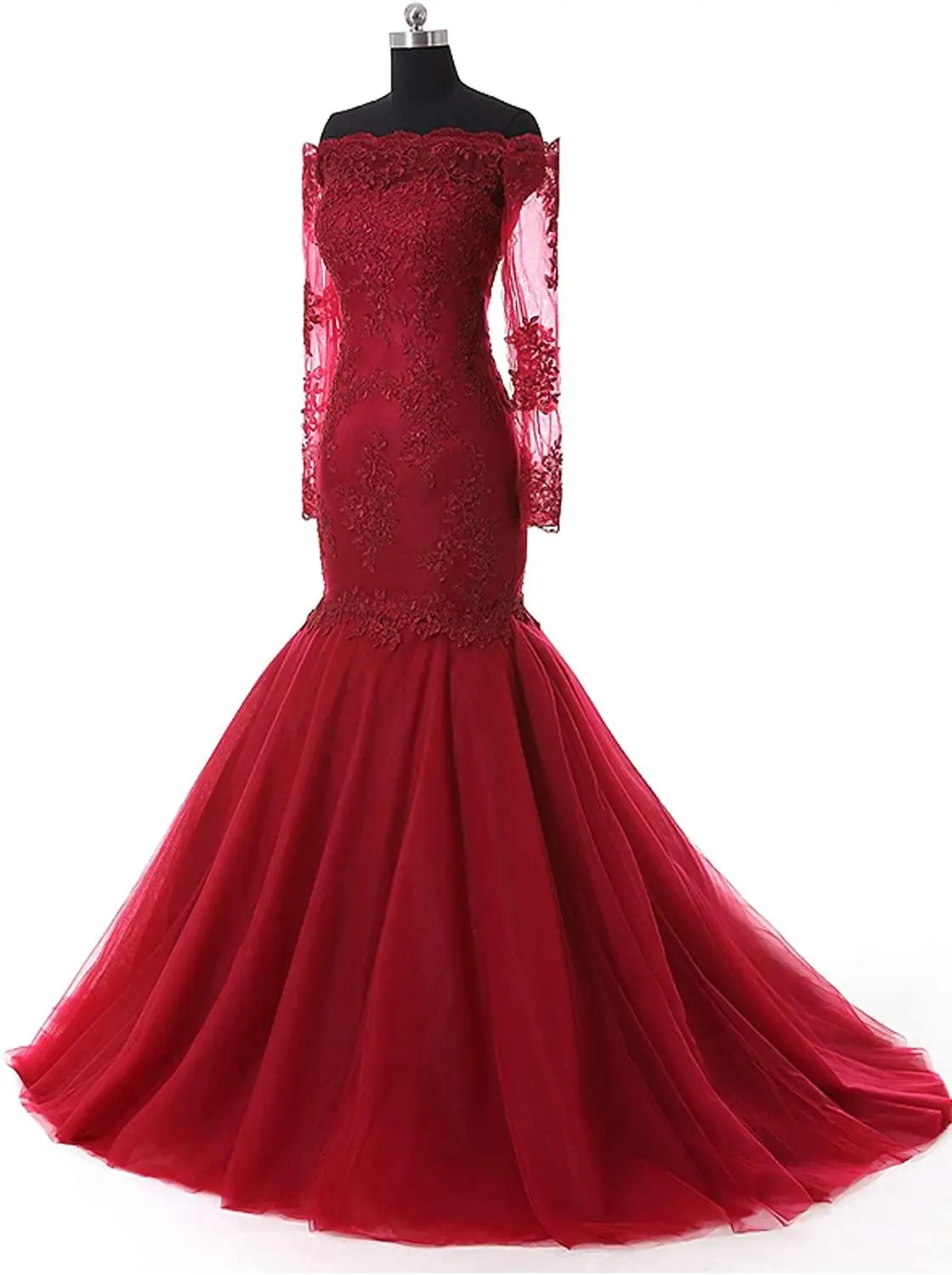 Кружевные Официальные Вечерние платья с длинным рукавом для женщин Тюлевое
