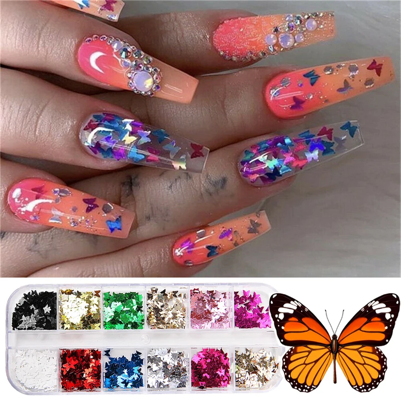1 коробка голографические Блестки для ногтей в форме бабочки|Блестки ногтей| |