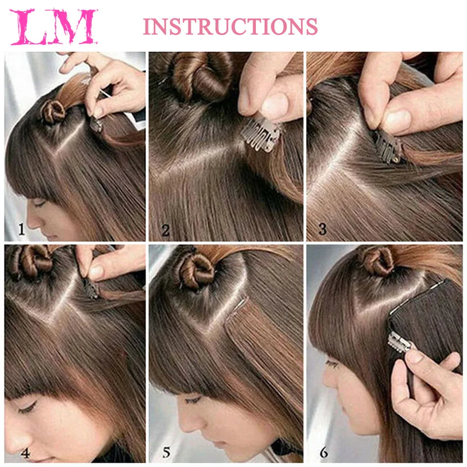 

LM Straight Synthetic 16 Clip in Hair Extensions Heat Resistant Wavy Hairpiece High Temperature Fiber False Hair