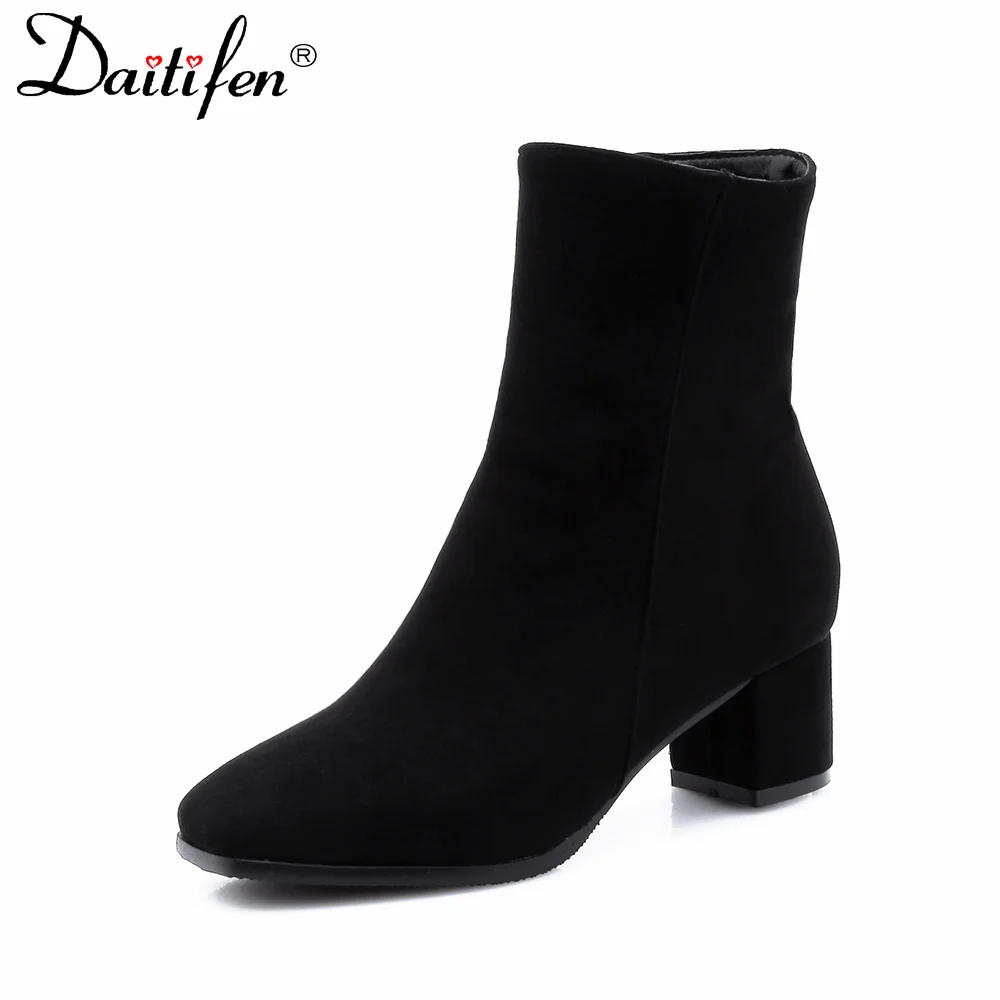 

Brangdy Office Ladies Ankle Boots Women Square Heels Fashion Winter With Fur Shoes Ladies Modern Boots Comfortable Square Toe