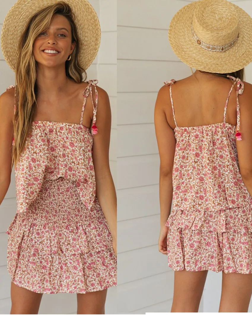 

Women tracksuit summer 2PCS Sleeveless Floral Print Tank Top Shorts sport Top Vest + Shorts Set fashion