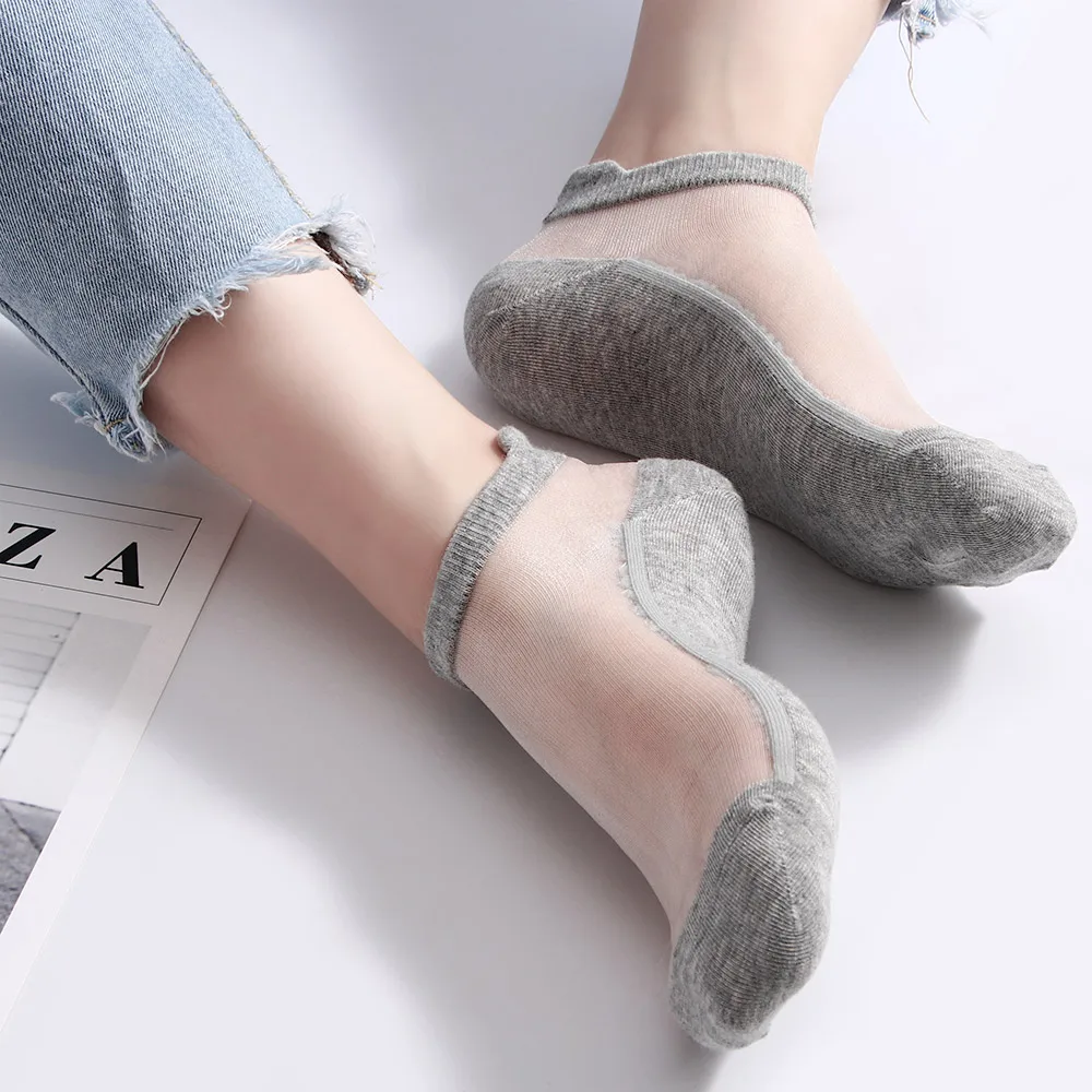 Носки Короткие Прозрачные ультратонкие Модные дышащие с милым котом кружевные