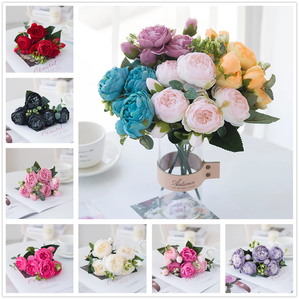 

Artificial Peony Flower Vintage Fake Flowers Bouquets Realistic Silk Peonies Flowers Home Wedding Office Party Decoration