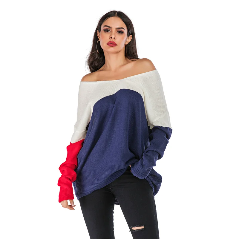 

2020 Cross-border One-shoulder Slim Long-sleeved Sweater Pullover Solid Color All-match Female Bottoming Shirt