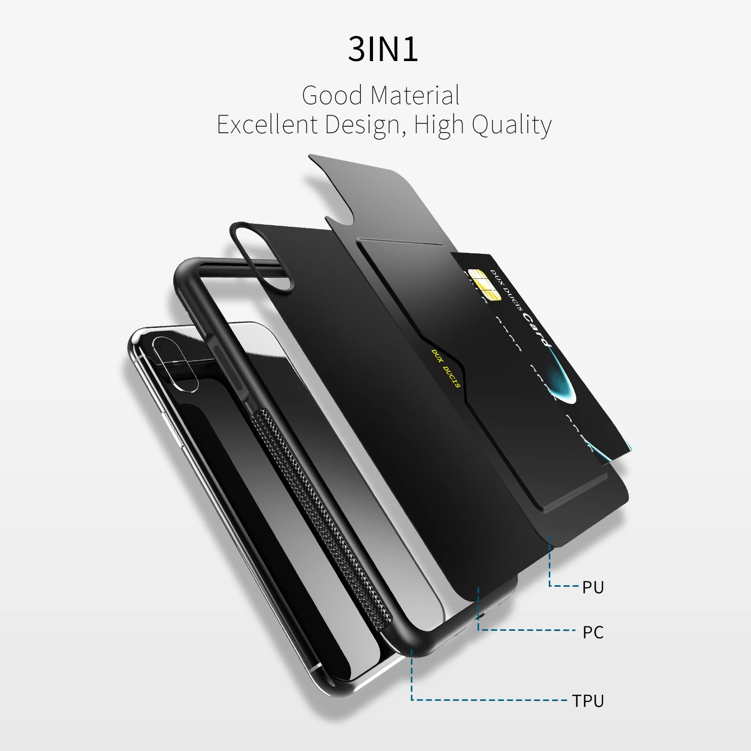 

For iPhone XS MAX DUX DUCIS Pocard Series Slim Case Anti-Slip with Card Holder Anti-Fingerprint Shook-Proof Smoothly