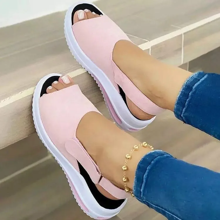 

2021 Sandals Large Size Comfort Shoes for Women Suit Female Beige Summer Heels Open Toe New Fashion Big Flat Black Girls Elastic