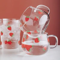 cute strawberry glass cups dessert korean coffee transparent glass cups high capacity drinking korean kitchen dining bar yy50gc