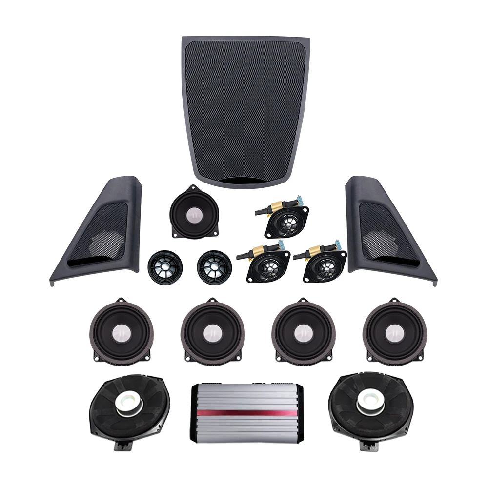

16 pcs audio upgrade kit for BMW F10 F11 5 series front rear tweeter and covers midrange speaker bass subwoofer power amplifier