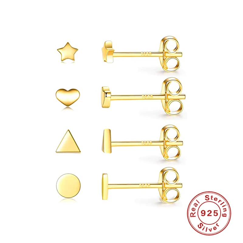 

BOAKO Real Silver 925 Earrings 2021 Trend Aretes For Women 4Pcs Star Love Stud Earrings Pendientes Jewelry Bijoux Femme